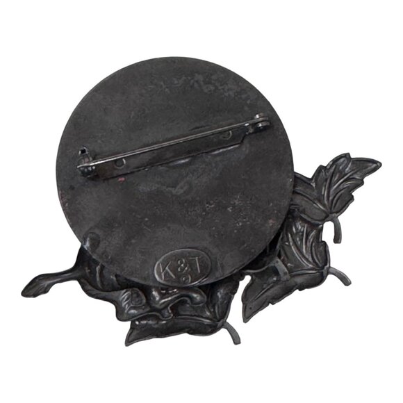 Vintage K&T Zebra Brooch Copper Sun & Leaf Design Running Safari Africa RARE - Picture 2 of 6